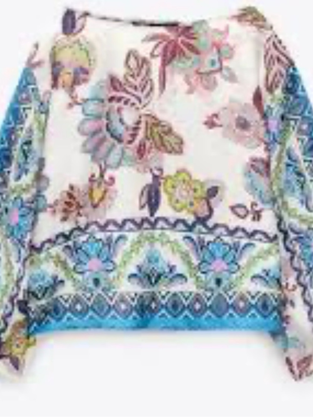 Zara White Floral Blouse with Blue & Multicolor Accents